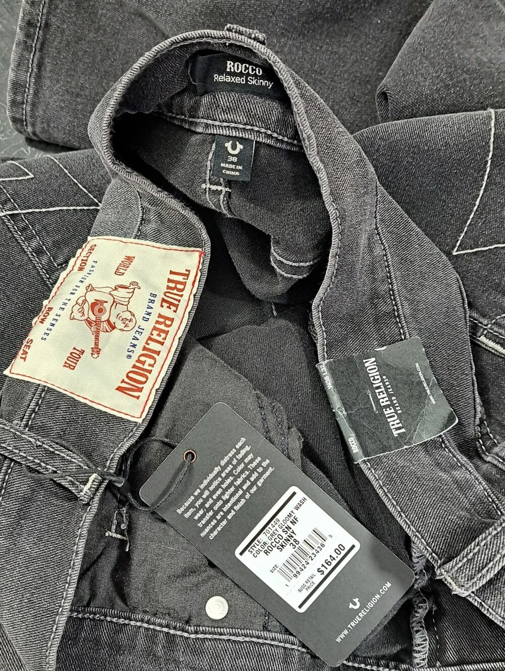 True Religion Rocco Relaxed Skinny Jeans Gray Wash Men’s 38×32 Stretch Denim.